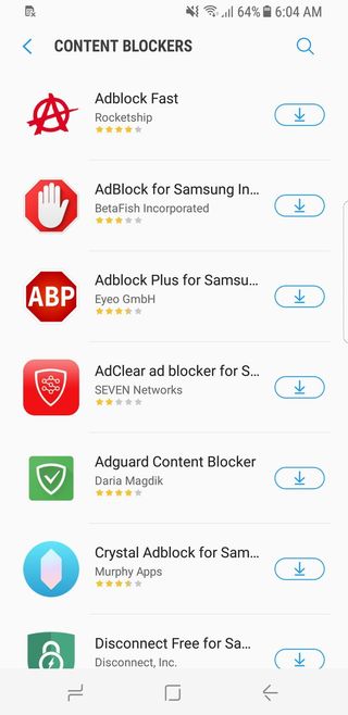 The Samsung browser gives you access to a variety of ad blockers.