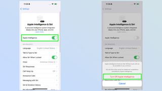 steps to turn off apple intelligence in iPhone settings menu