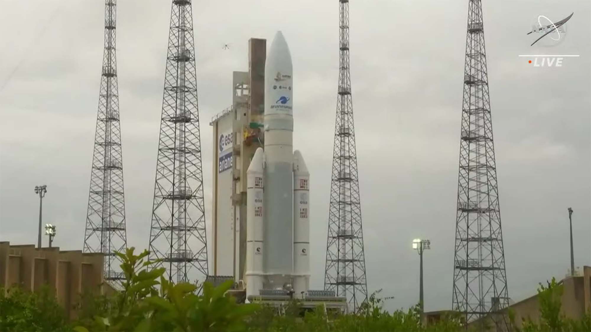 The Ariane 5 rocket on the launchpad in French Guiana