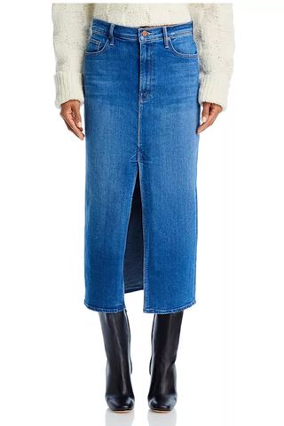 MOTHER The Reverse Pencil Pusher Denim Skirt in Hue Are You