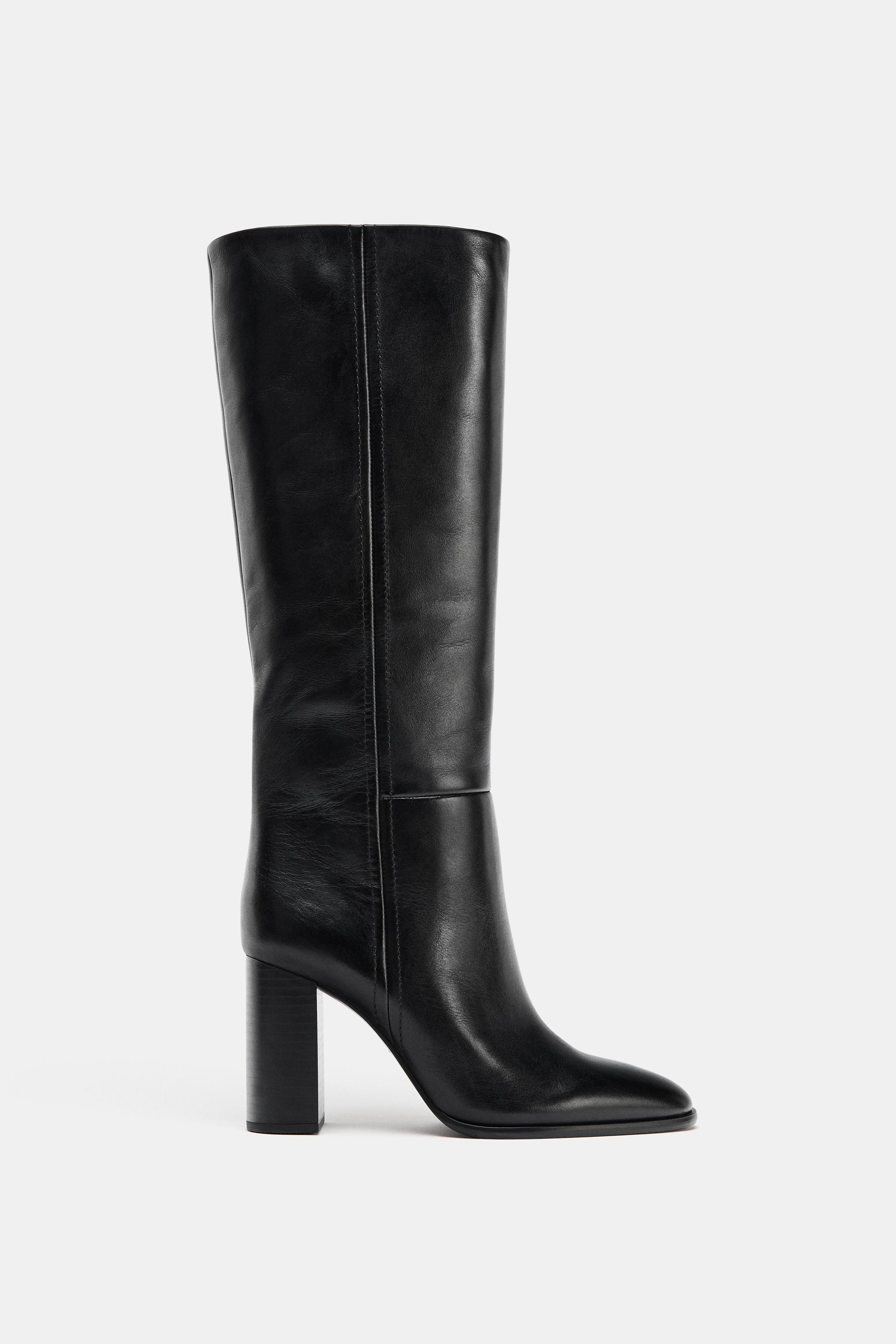 Leather High Shaft Heeled Boots