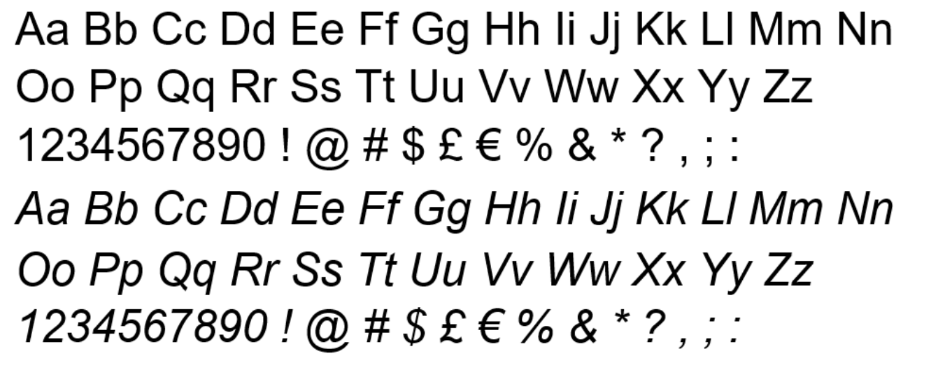 Arial font sample