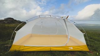 A North Face Trail Lite 2 tent, showing the yellow bathtub floor