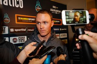 Chris Froome answers questions at the Tirreno-Adriatico press ocnference