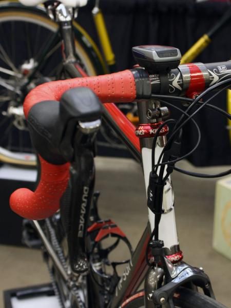 The ultra-modern style and function of the Shimano Dura-Ace Di2 group makes for an interesting juxtaposition in combination with the classically styled steel frameset.