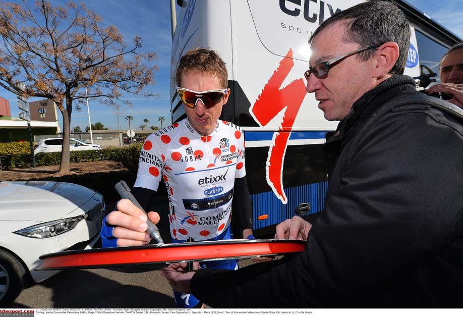 Dan Martin in the polka dot jersey after his stage 2 victory