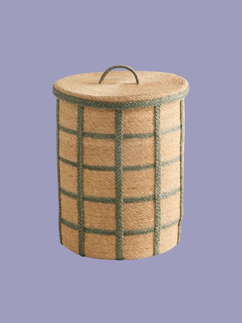 Sage Green Seagrass Check Hamper Laundry Basket 