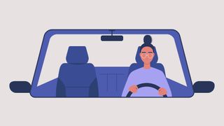 Illustrated woman driving a car