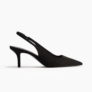 flat lay image of black slingback heels