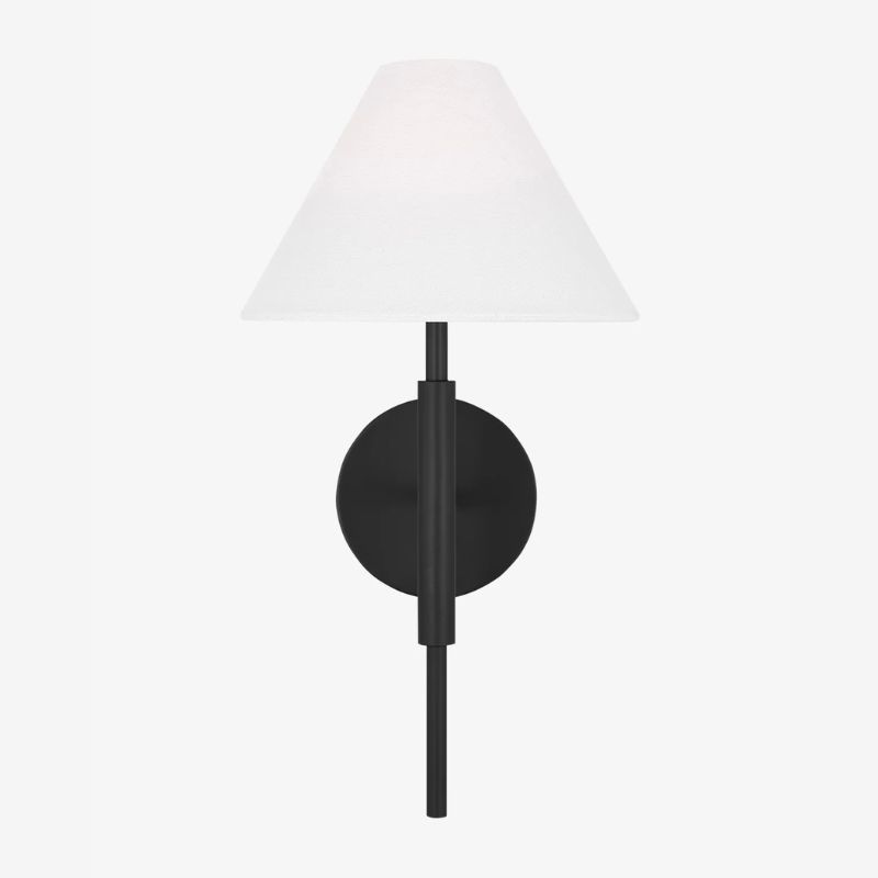 black wall sconce with white shade
