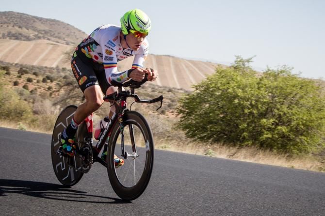 Serghei Tvetcov (Jelly Belly) out on the course to put in todays fastest time.
