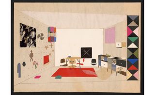 Collage of a room display for 'An Exhibition for Modern Living', 1949, recreated at the Barbican show.