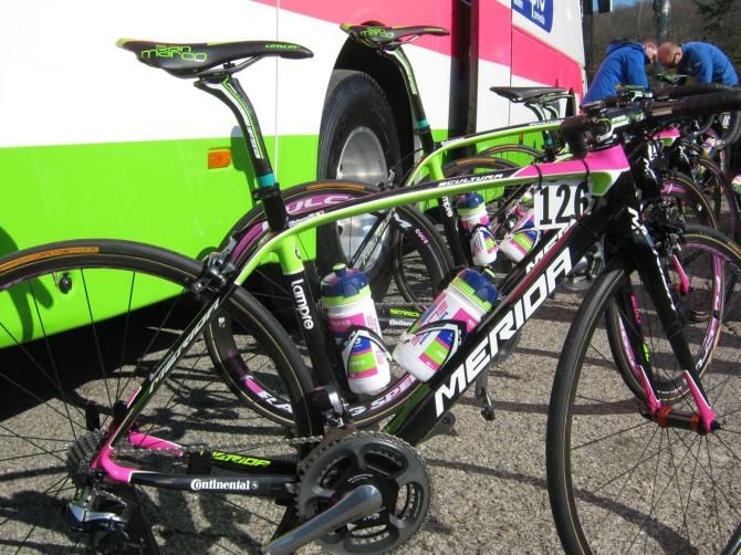 The brightly coloured Merida bikes used by the Lampre-Merida team