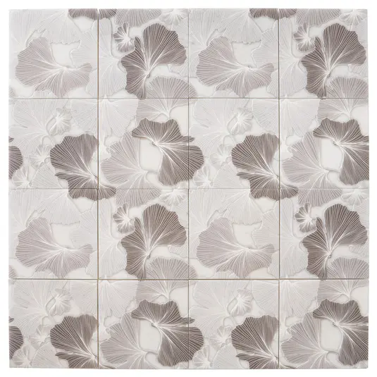 Tile Club, Bluma Gingko Taupe Etched Marble Mosaic
