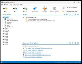 The Uranium Backup interface, after having set up a new backup.