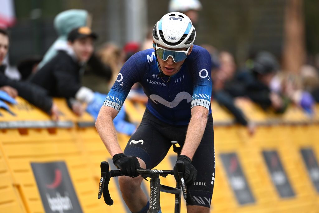 HARELBEKE BELGIUM MARCH 24 Matteo Jorgenson of The United States and Movistar Team crosses the finish line during the 66th E3 Saxo Bank Classic Harelbeke 2023 a 2041km one day race from Harelbeke to Harelbeke on UCIWT March 24 2023 in Harelbeke Belgium Photo by Tim de WaeleGetty Images