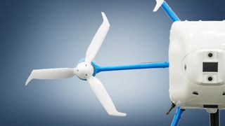 An Amazon Prime Air drone on a blue background