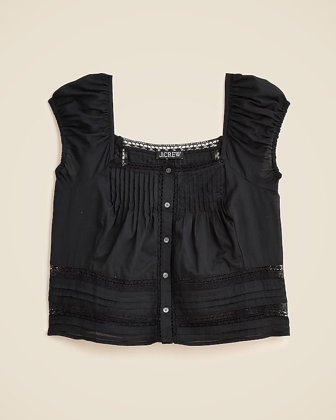 Cap-Sleeve Lace-Trim Top in Cotton Voile