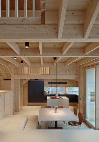 A 3D grid of wooden beams