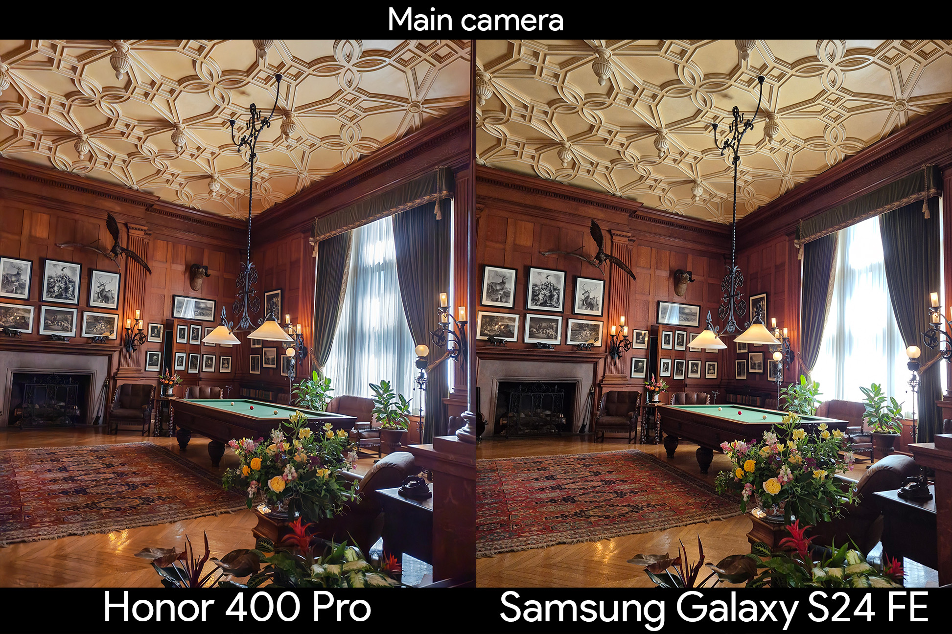 Photo samples comparing the Honor 400 Pro and Samsung Galaxy S24 FE in darker environments