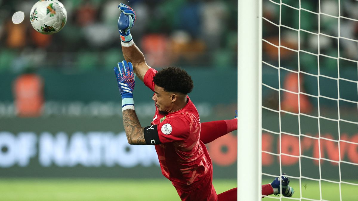 South Africa&#039;s goalkeeper Ronwen William makes a shootout save at AFCON