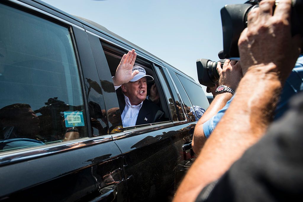 Cameras were blocked from seeing Donald Trump depart by Secret Service. 