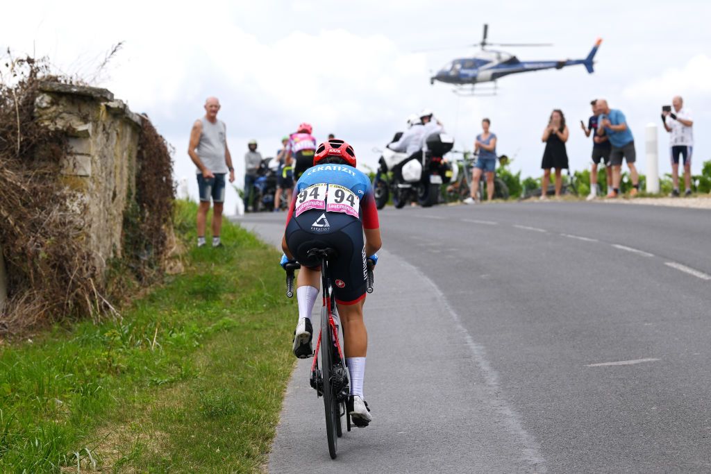 EPERNAY FRANCE JULY 26 Maria Giulia Confalonieri of Italy and Ceratizit Wnt Pro Cycling Team compete in the breakaway during the 1st Tour de France Femmes 2022 Stage 3 a 1336km stage from Reims to pernay TDFF UCIWWT on July 26 2022 in Epernay France Photo by Dario BelingheriGetty Images