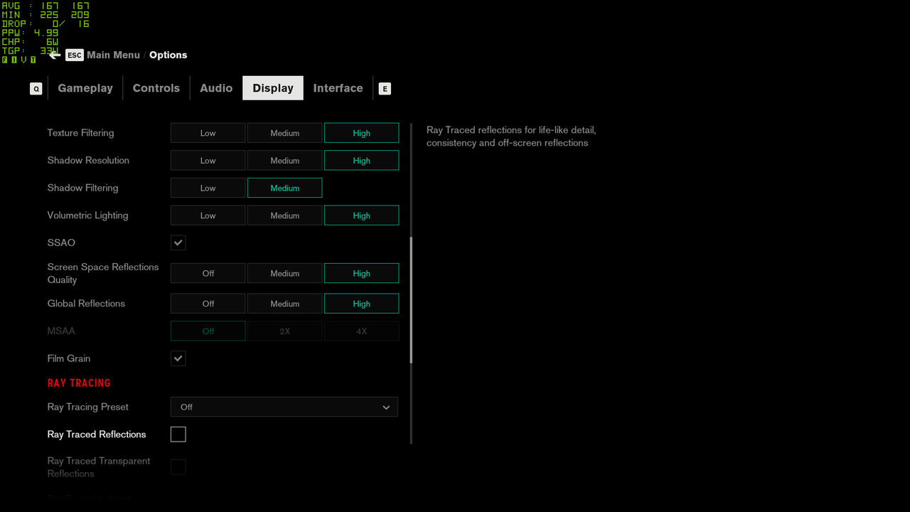 Control graphics settings