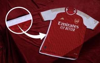 Arsenal's new home shirt for the 2023/24 season, with Invincible-inspired embellishment down the side