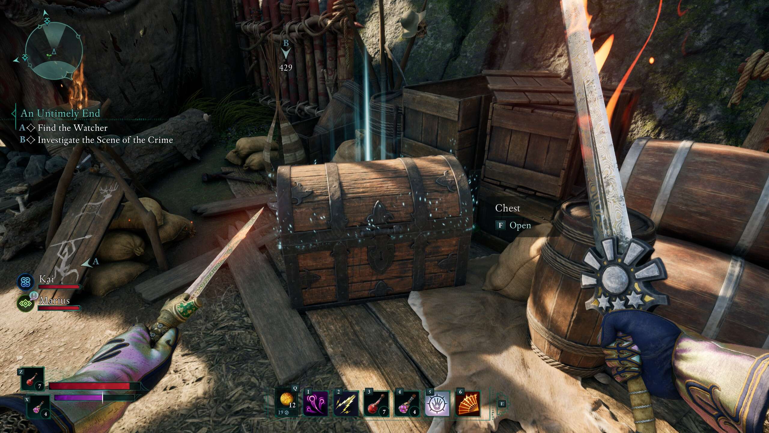 Avowed screenshot of an unopened chest.