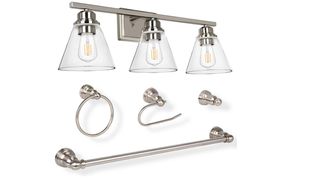 modern vanity light set with bathroom accessories