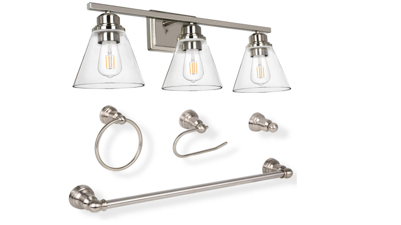 modern vanity light set with bathroom accessories
