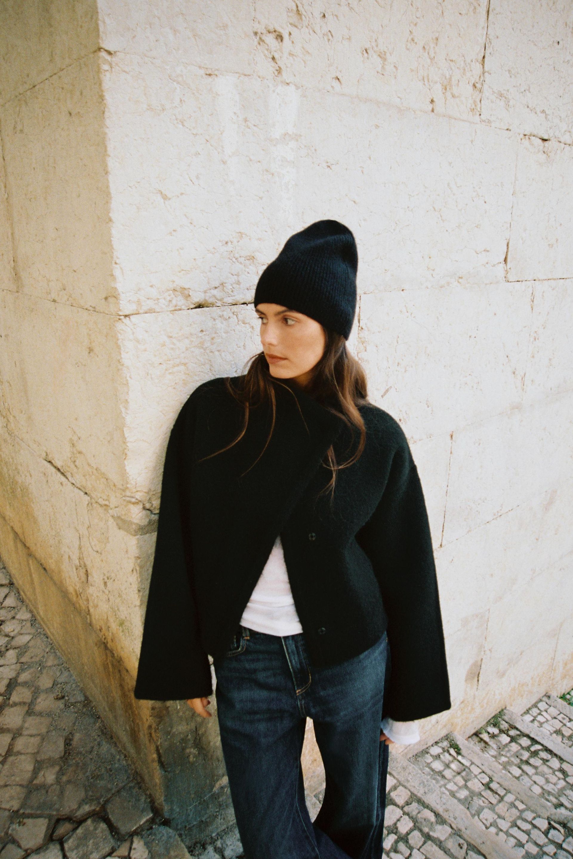 Knit Double-Breasted Bomber Jacket