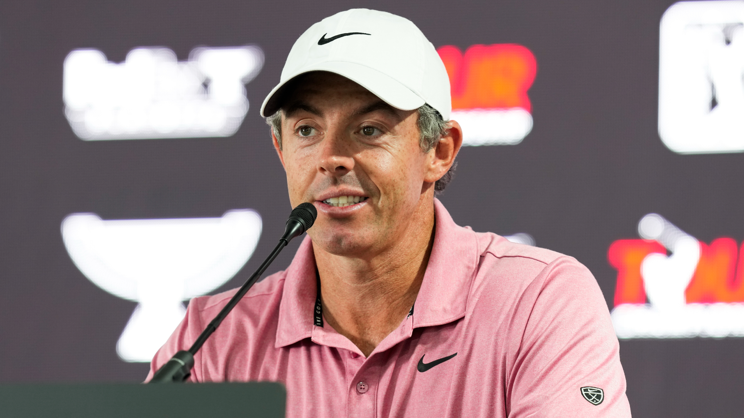 Rory McIlroy talks to the media 