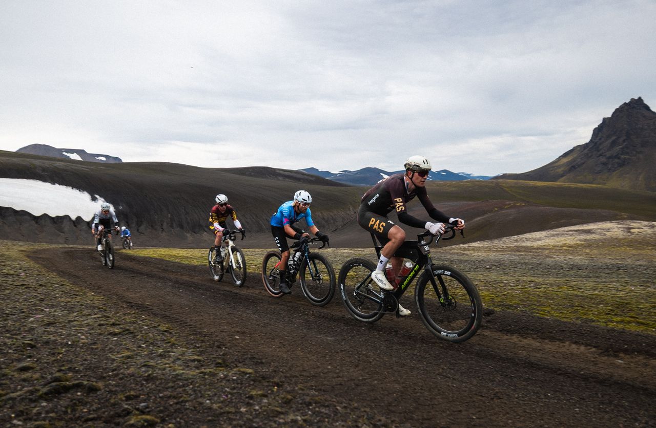Leaders in the elite men's 200km race
