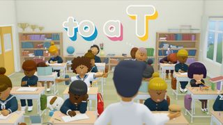 to a T key art featuring the game's logo and charming characters in a classroom setting