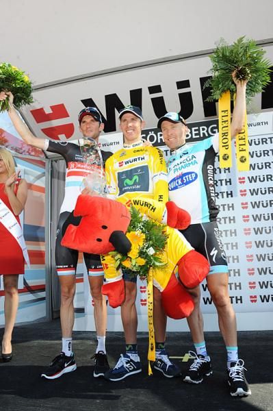 Final Suisse podium: Frank Schleck (RadioShack), Rui Costa (Movistar), Levi Leipheimer (Omega Pharma Quickstep)