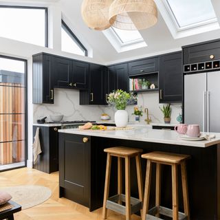 black kitchen extension with island