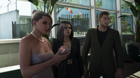Jason and Lucia take on the role of bodyguards in an airport, smartly dressed, from the GTA 6 extended look