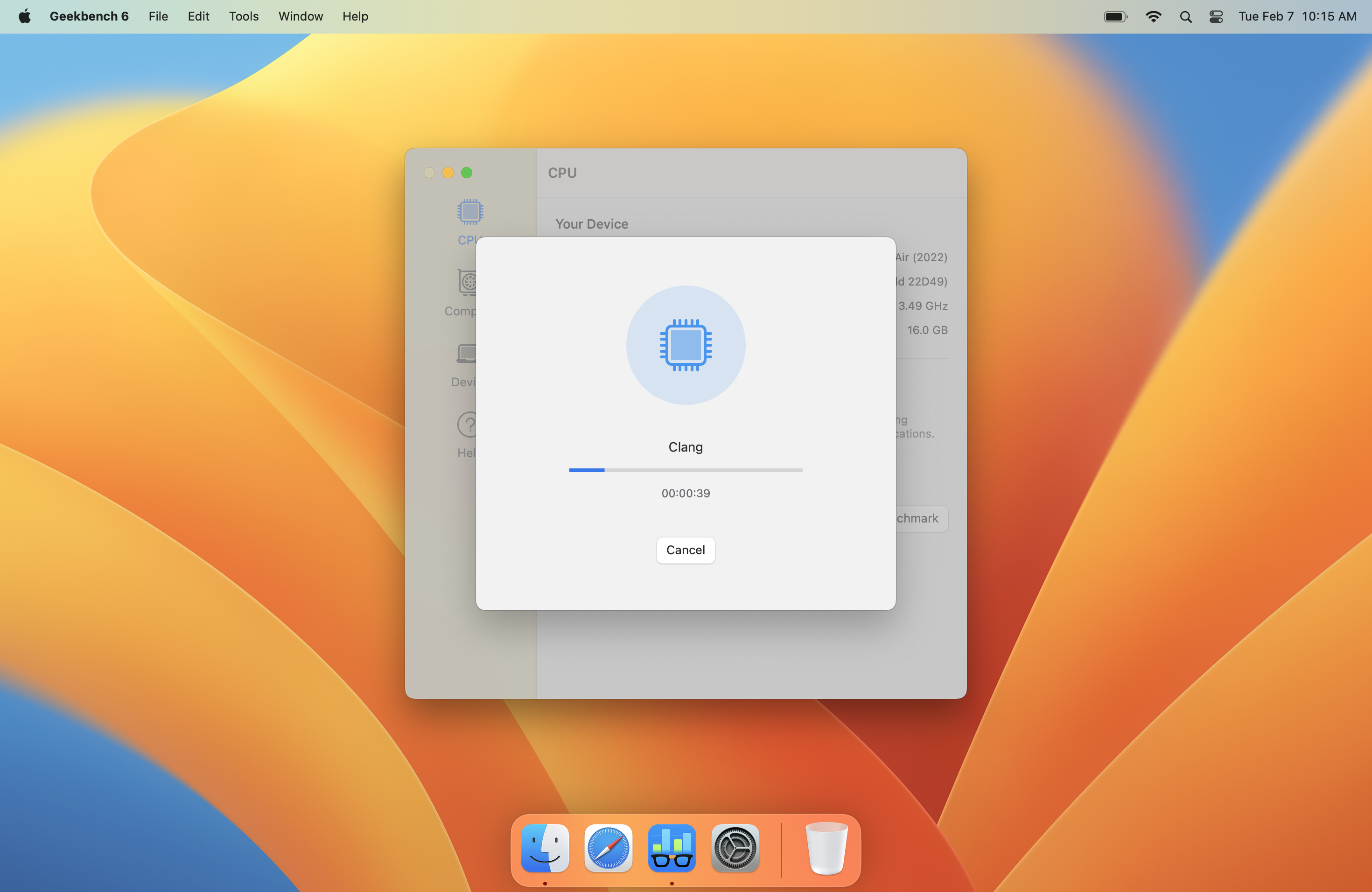Geekbench 6 running on macOS