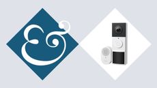 Tapo D210 Video Doorbell on tile background next to Homes & Gardens '&' logo.