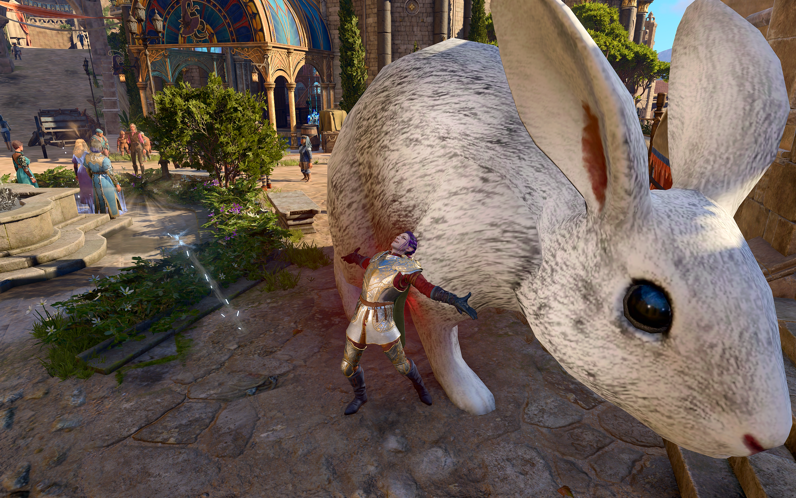 A giant bunny modded into Baldur's Gate 3