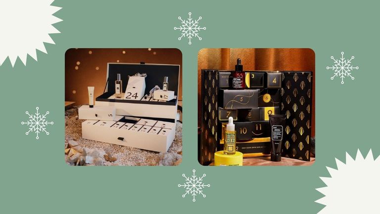 Two of the best beauty advent calendars from Soko Glam and Jo Malone shown side-by-side
