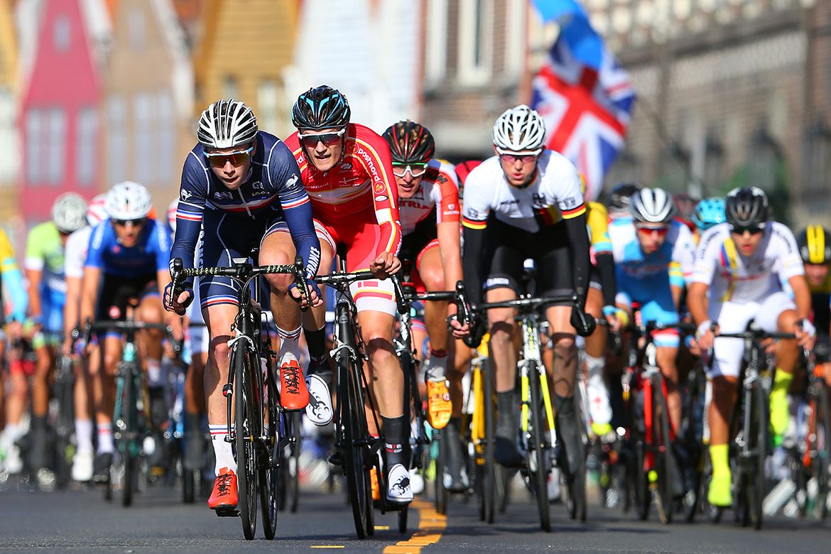 The junior men's peloton at the World Championships in Bergen.