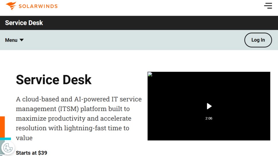 SolarWinds Service Desk website screenshot (October 2025).