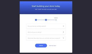 BigCommerce's online store onboarding wizard pop-up with questions