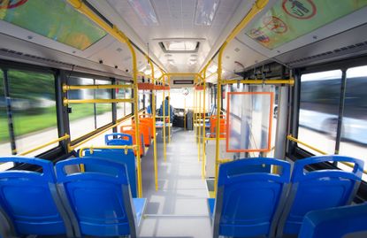 The inside of a bus.
