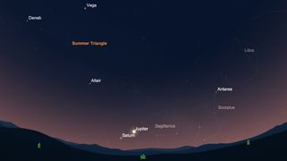 Find Jupiter in the constellation Sagittarius, above the southeast horizon, from about an hour after sunset until dawn. This sky map shows where Jupiter will be located Tuesday (July 14) at 10 p.m. local time as seen from New York City.