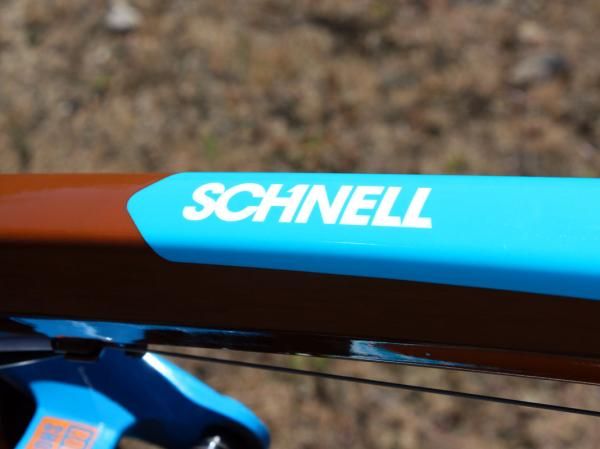 Schnell's name isn't just stickered on to the top tube. As this is a custom paint job created just for him, his surname is an integral part of the scheme and is clearcoated over.