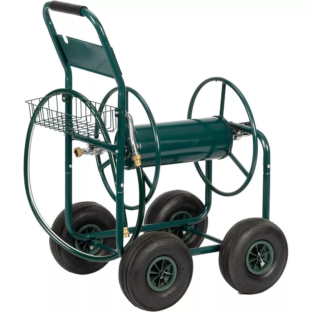 4-Wheel Garden Hose Cart with basket